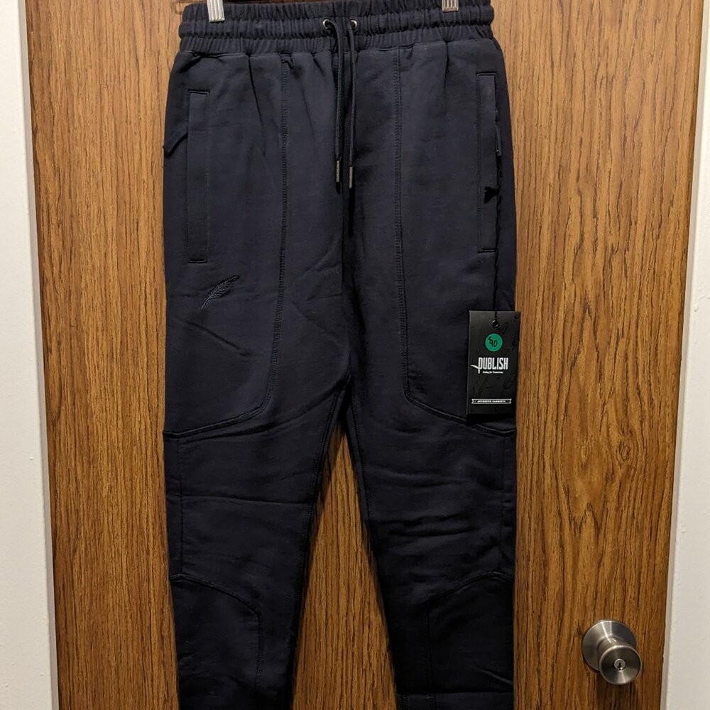 Publish Brand Slim Fit Premium Fleece Jogger Pants Moto Navy Blue Size 28